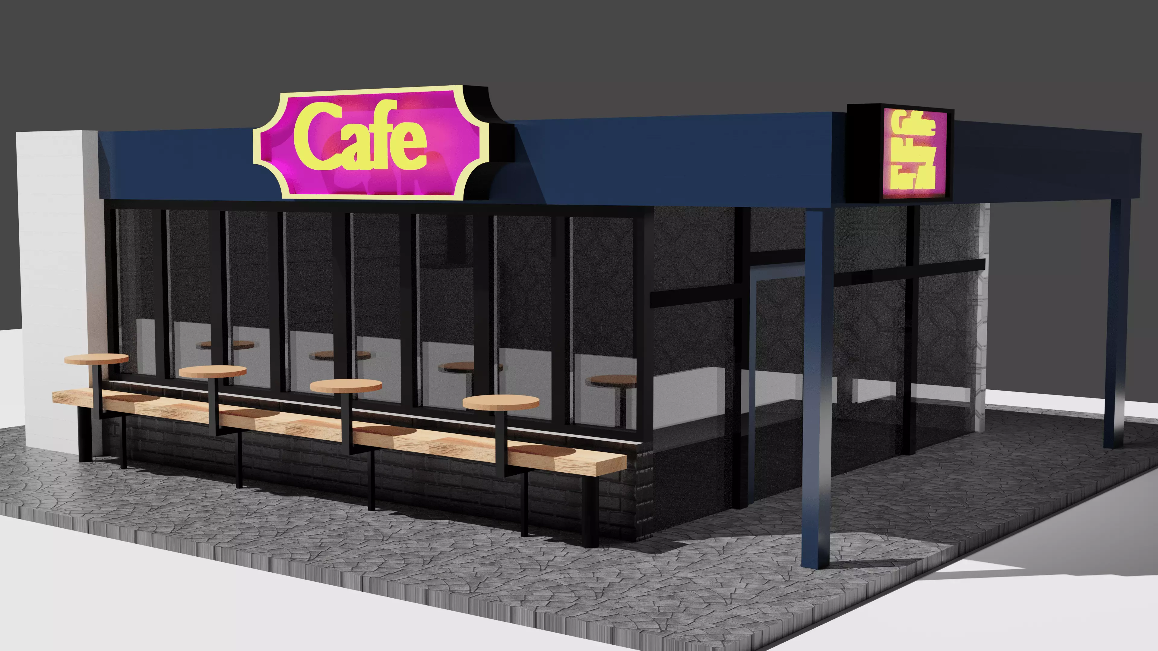 Coffee Shop Exterior Free 3D model_0