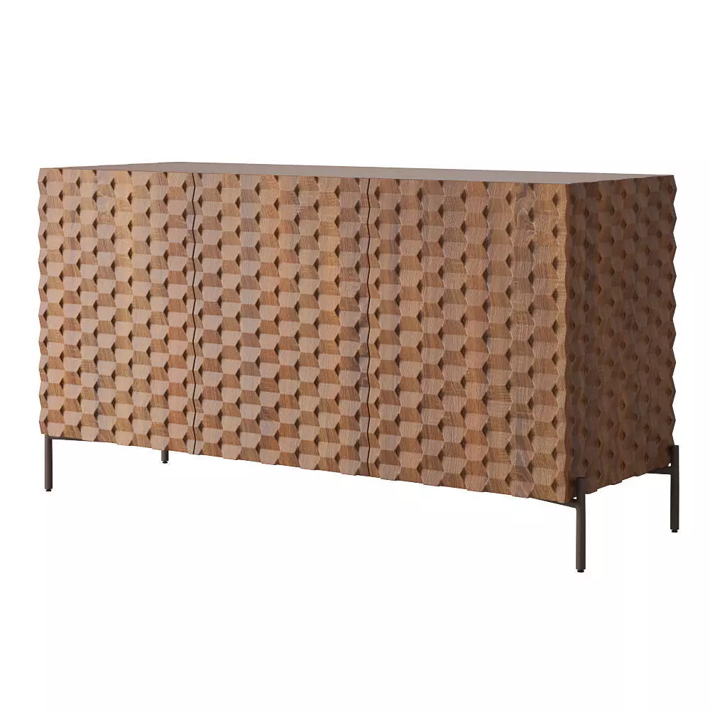 Crate and Barrel Raffael Small Carved Wood Media Console 3D model_0