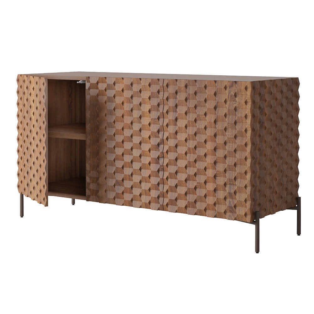 Crate and Barrel Raffael Small Carved Wood Media Console 3D model_1