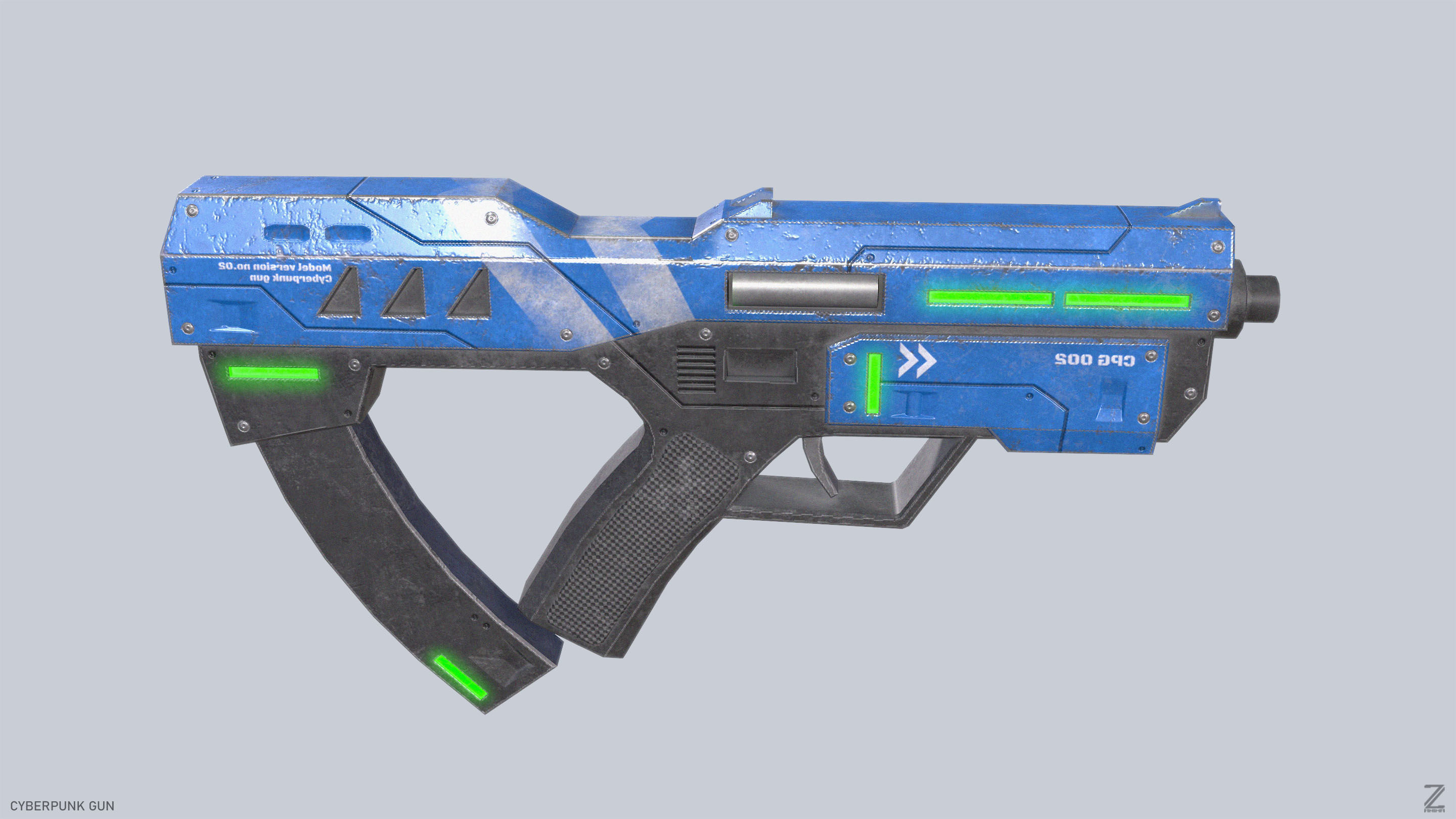 Cyberpunk gun Low-poly 3D model_6