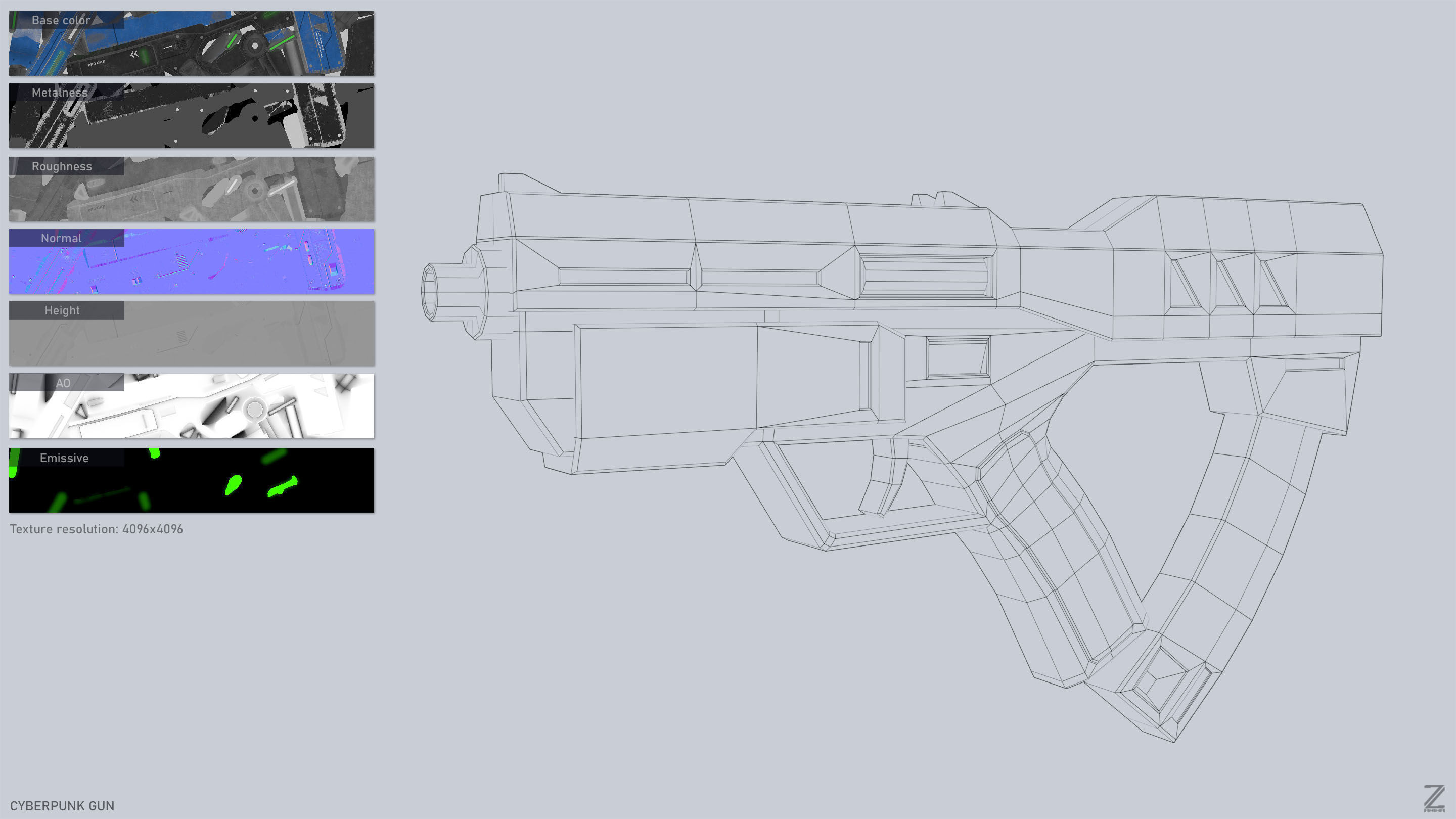Cyberpunk gun Low-poly 3D model_3