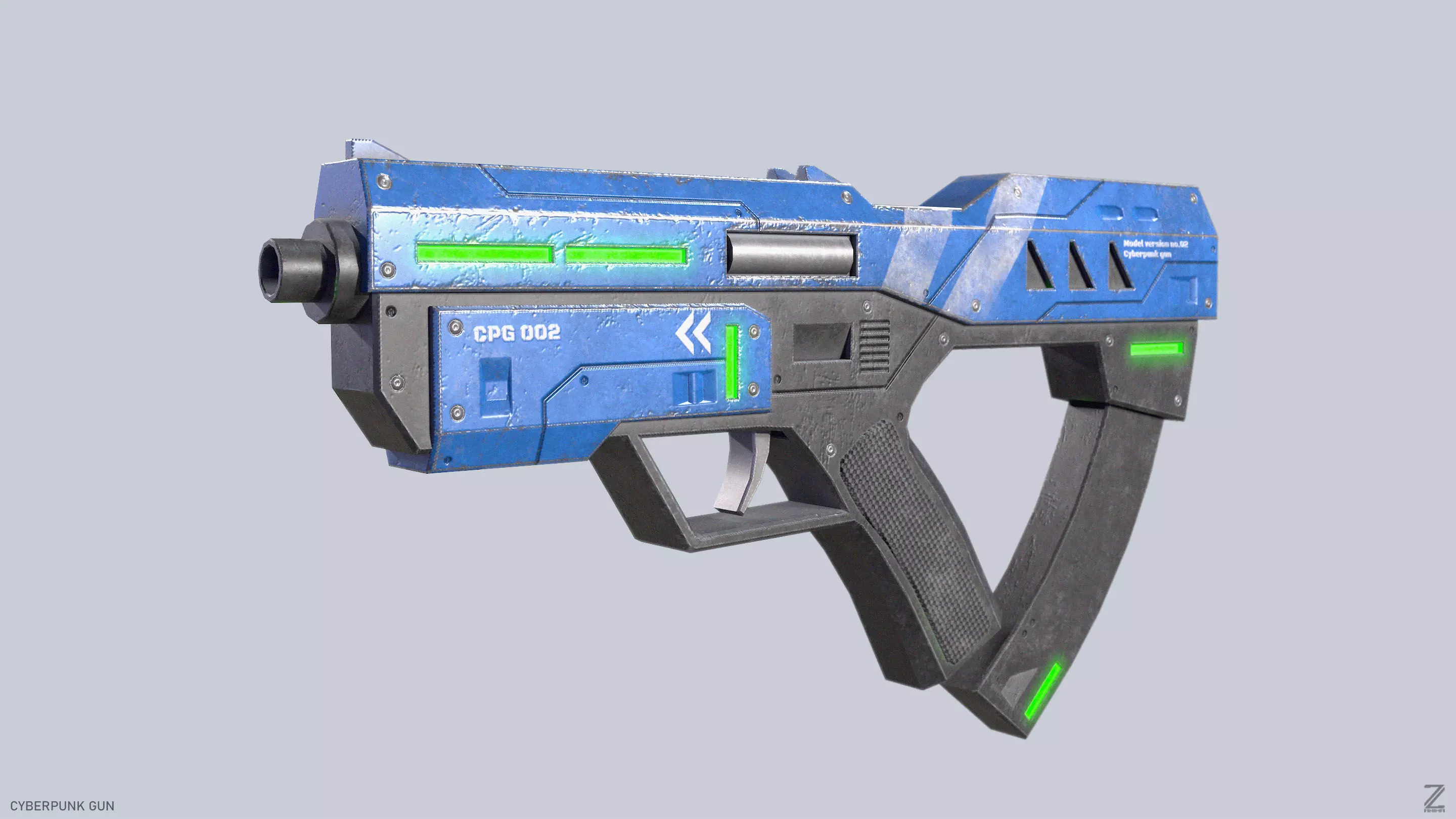 Cyberpunk gun Low-poly 3D model_0