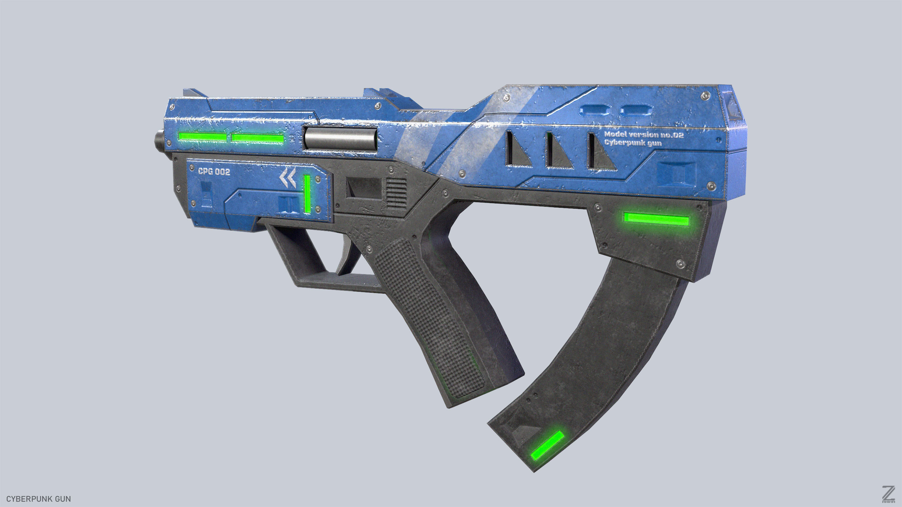 Cyberpunk gun Low-poly 3D model_7