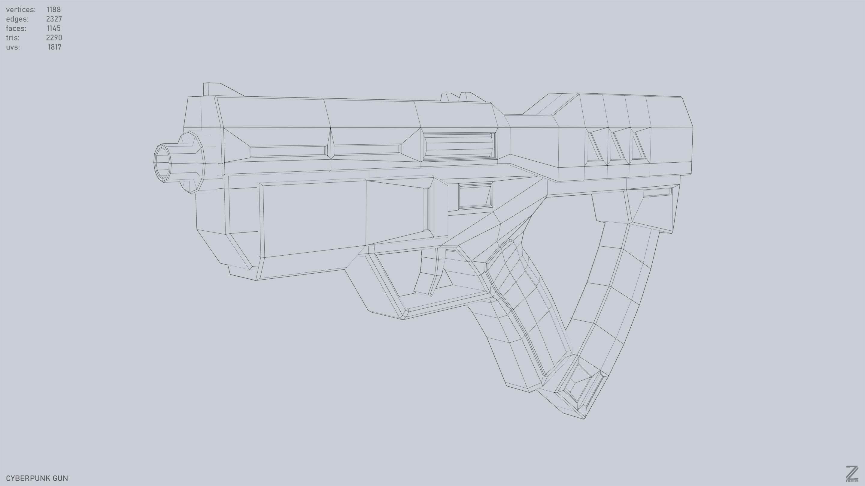 Cyberpunk gun Low-poly 3D model_10