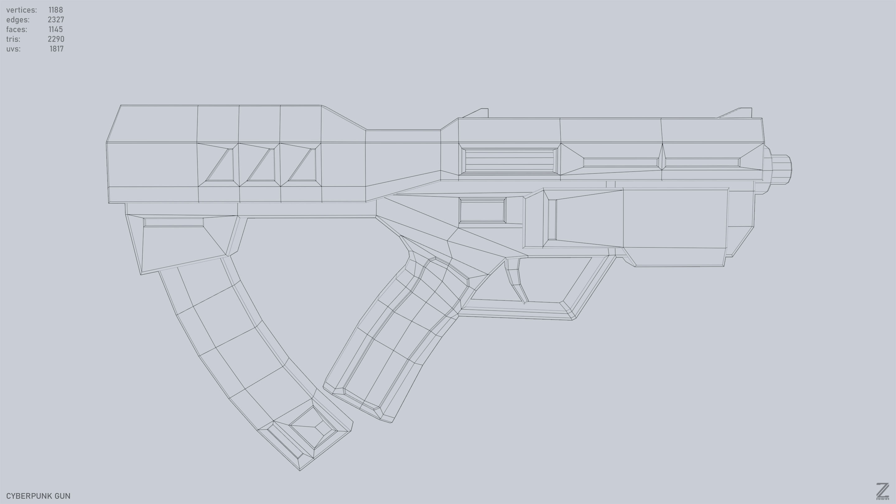 Cyberpunk gun Low-poly 3D model_12