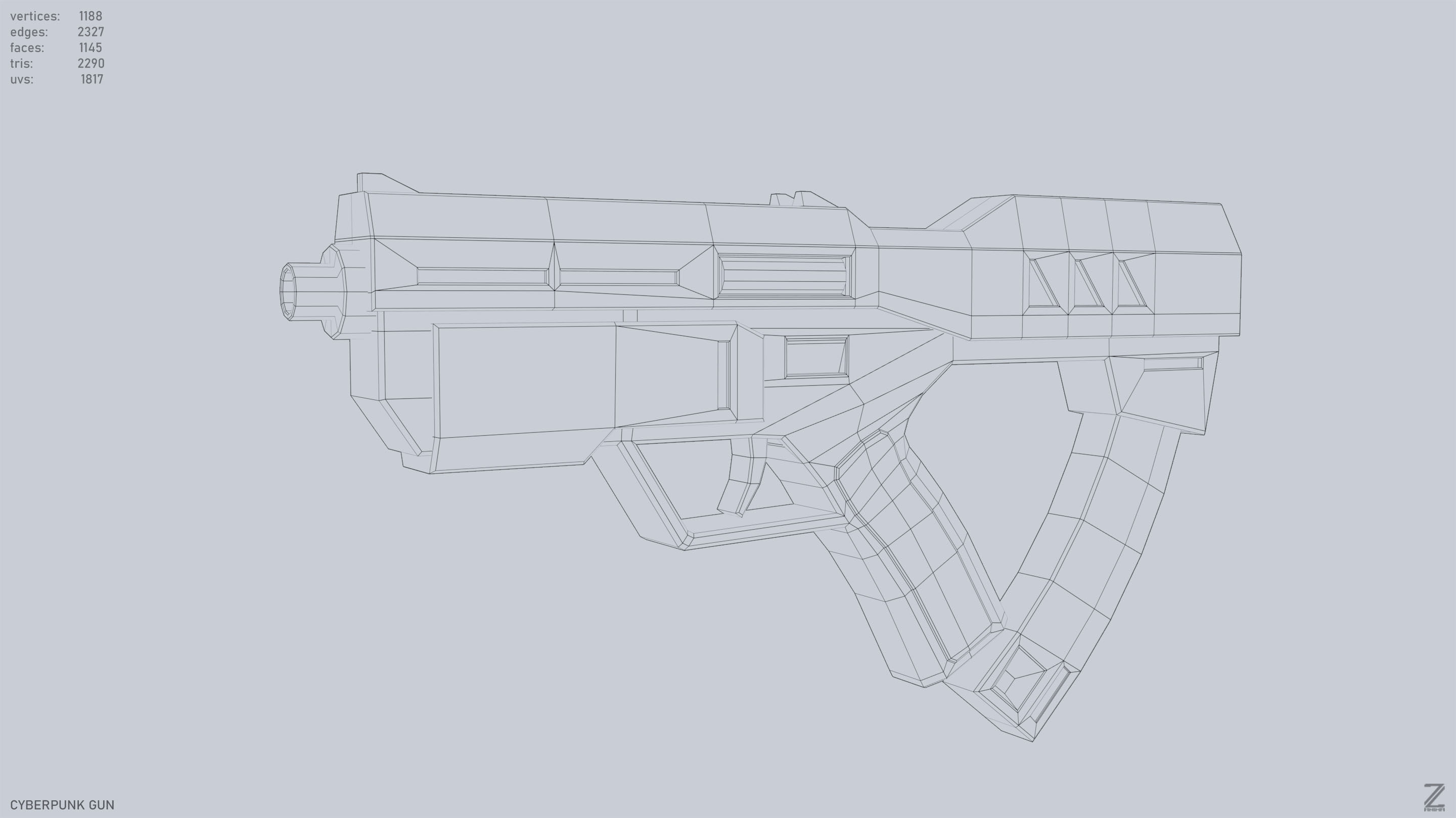 Cyberpunk gun Low-poly 3D model_15
