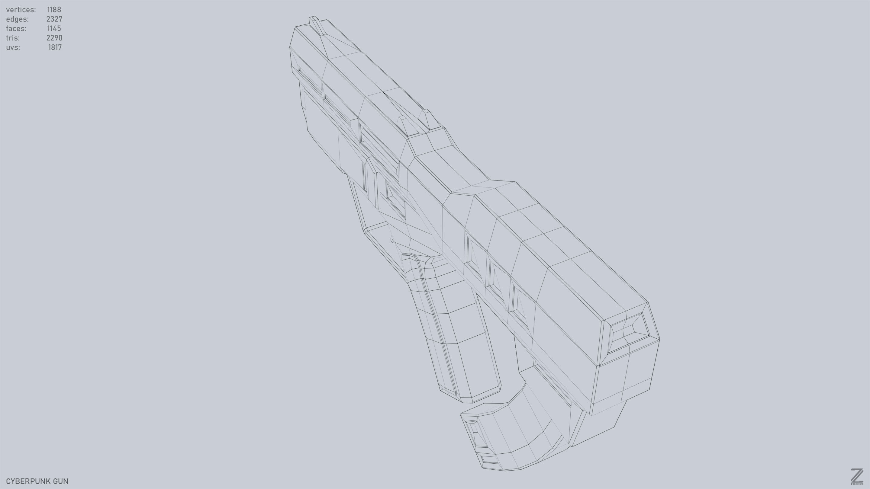 Cyberpunk gun Low-poly 3D model_14
