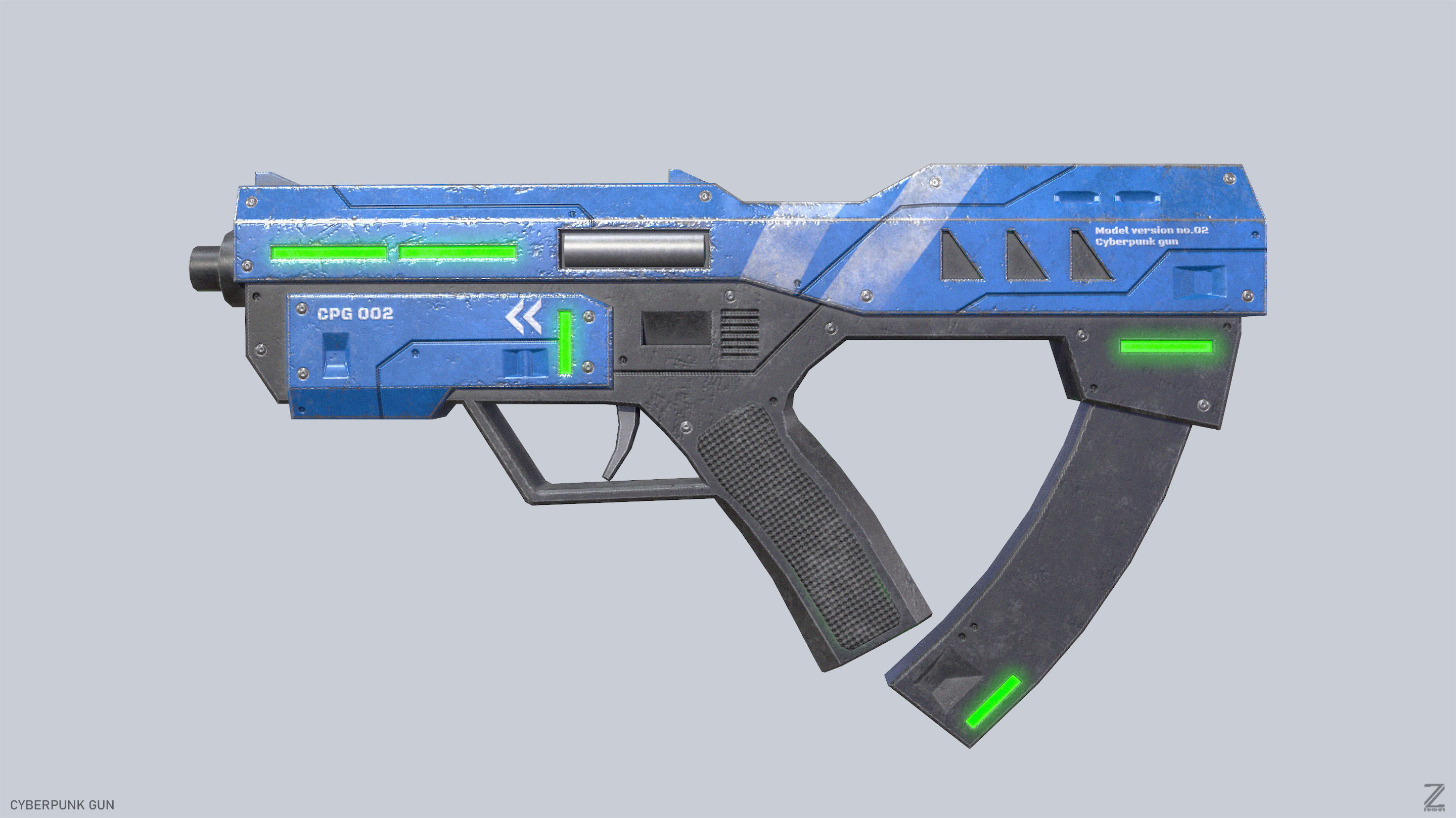 Cyberpunk gun Low-poly 3D model_4