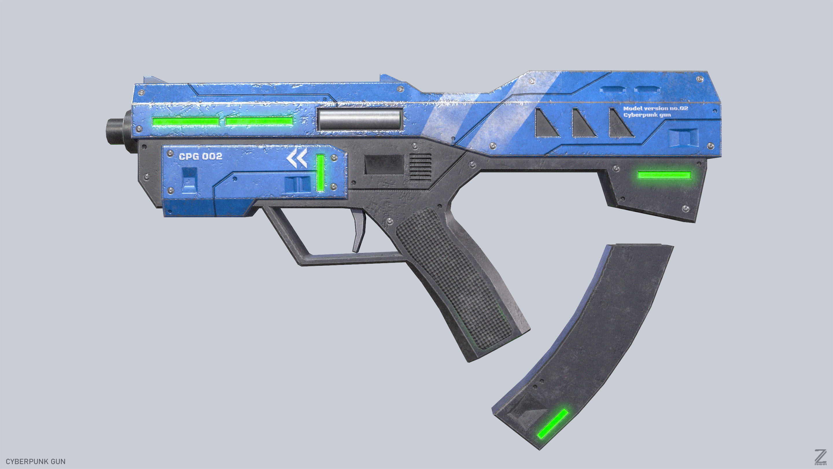 Cyberpunk gun Low-poly 3D model_2