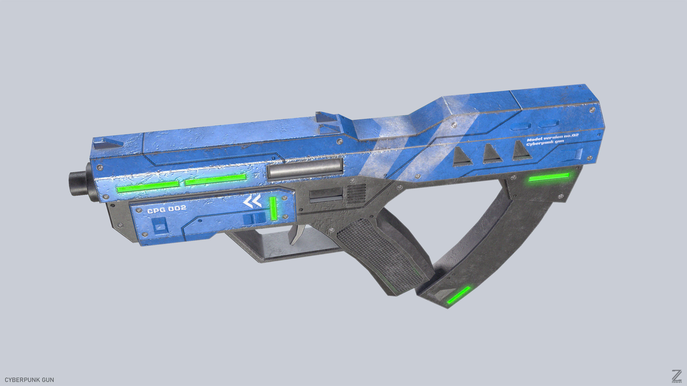 Cyberpunk gun Low-poly 3D model_8