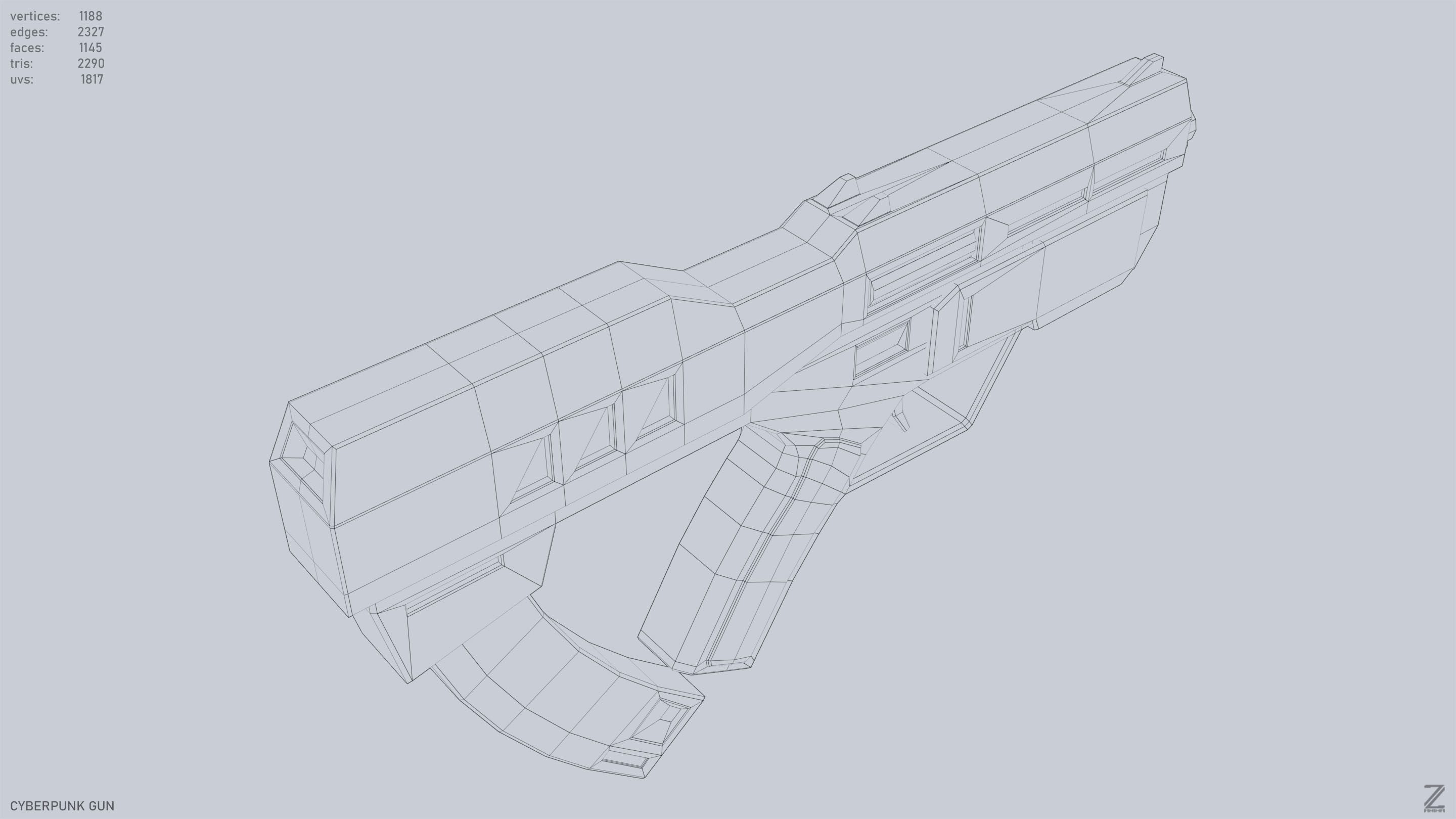Cyberpunk gun Low-poly 3D model_13