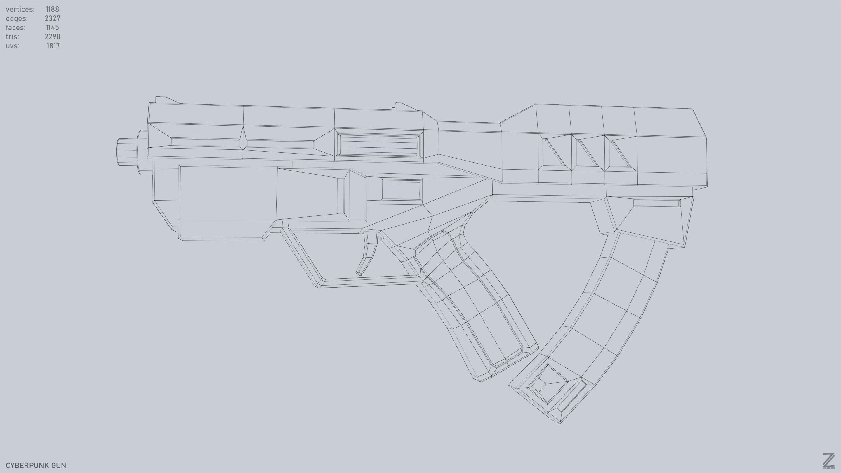 Cyberpunk gun Low-poly 3D model_9