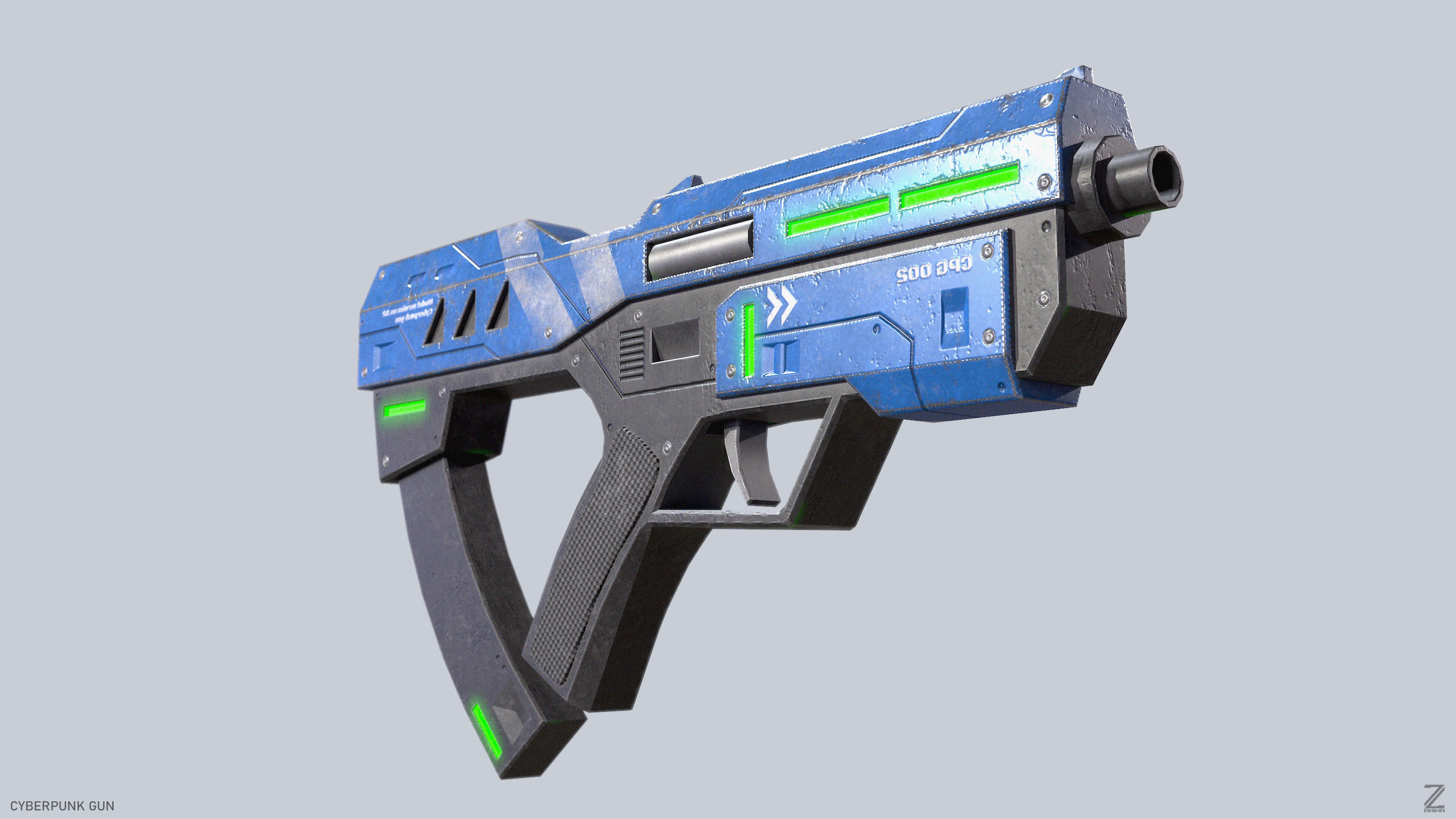 Cyberpunk gun Low-poly 3D model_5