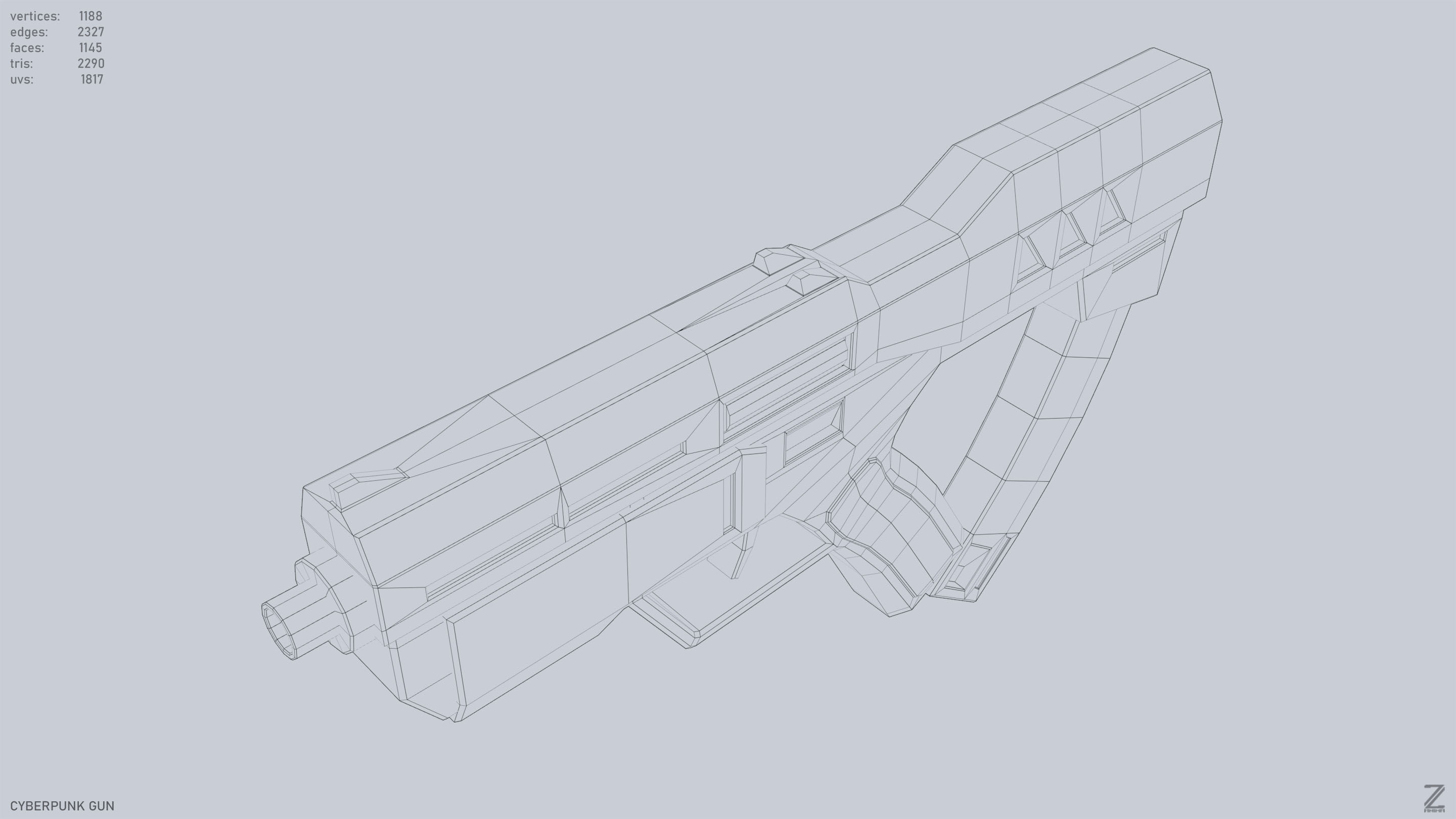 Cyberpunk gun Low-poly 3D model_11