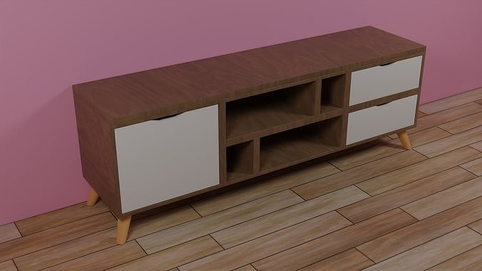 TV-CABINET-02 sideboard with two drawers and wall 3D model