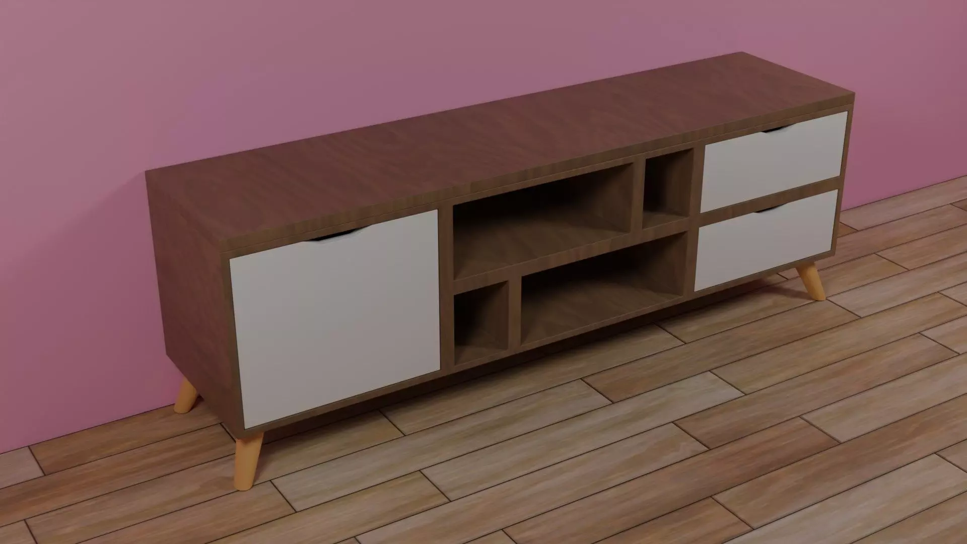 TV-CABINET-02 sideboard with two drawers and wall 3D model_0