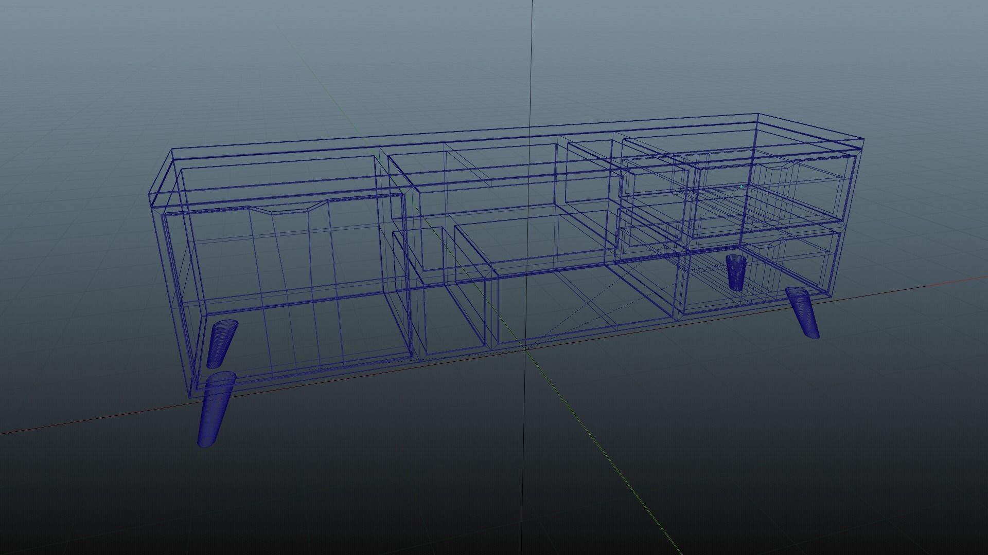 TV-CABINET-02 sideboard with two drawers and wall 3D model_2