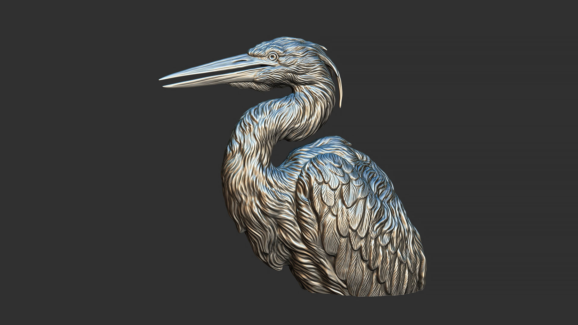 Grey Heron bust  3D print model_3