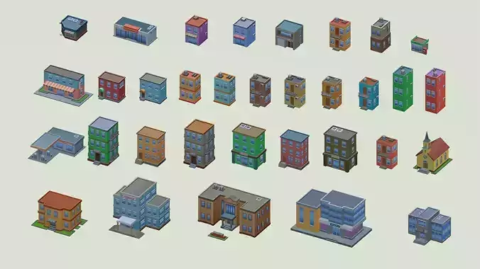 Mobile lowpoly buildings