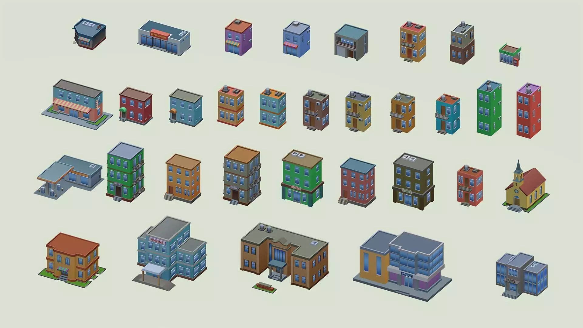 Mobile lowpoly buildings Low-poly 3D model_0