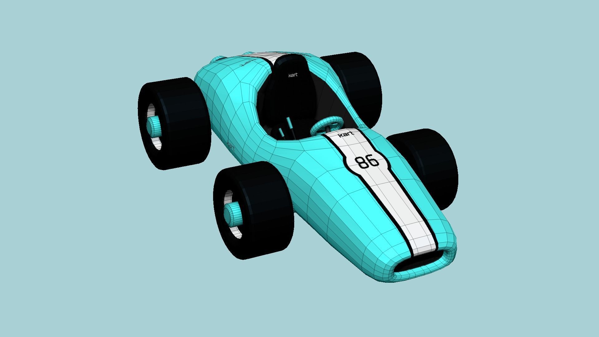Cartoon Kart F10 Light Blue - Vehicle Racing Design Low-poly 3D model_6