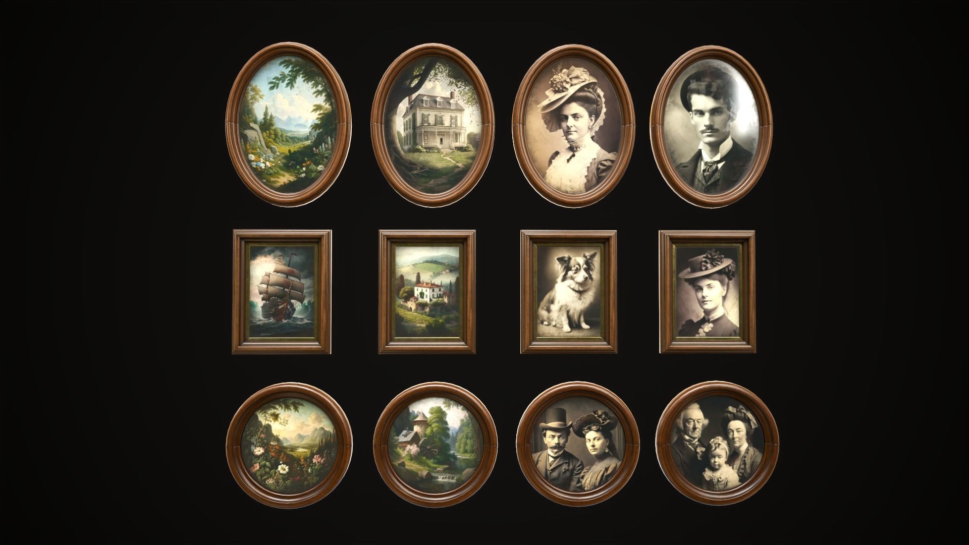 Vintage photo frames and paintings Low-poly 3D model_9