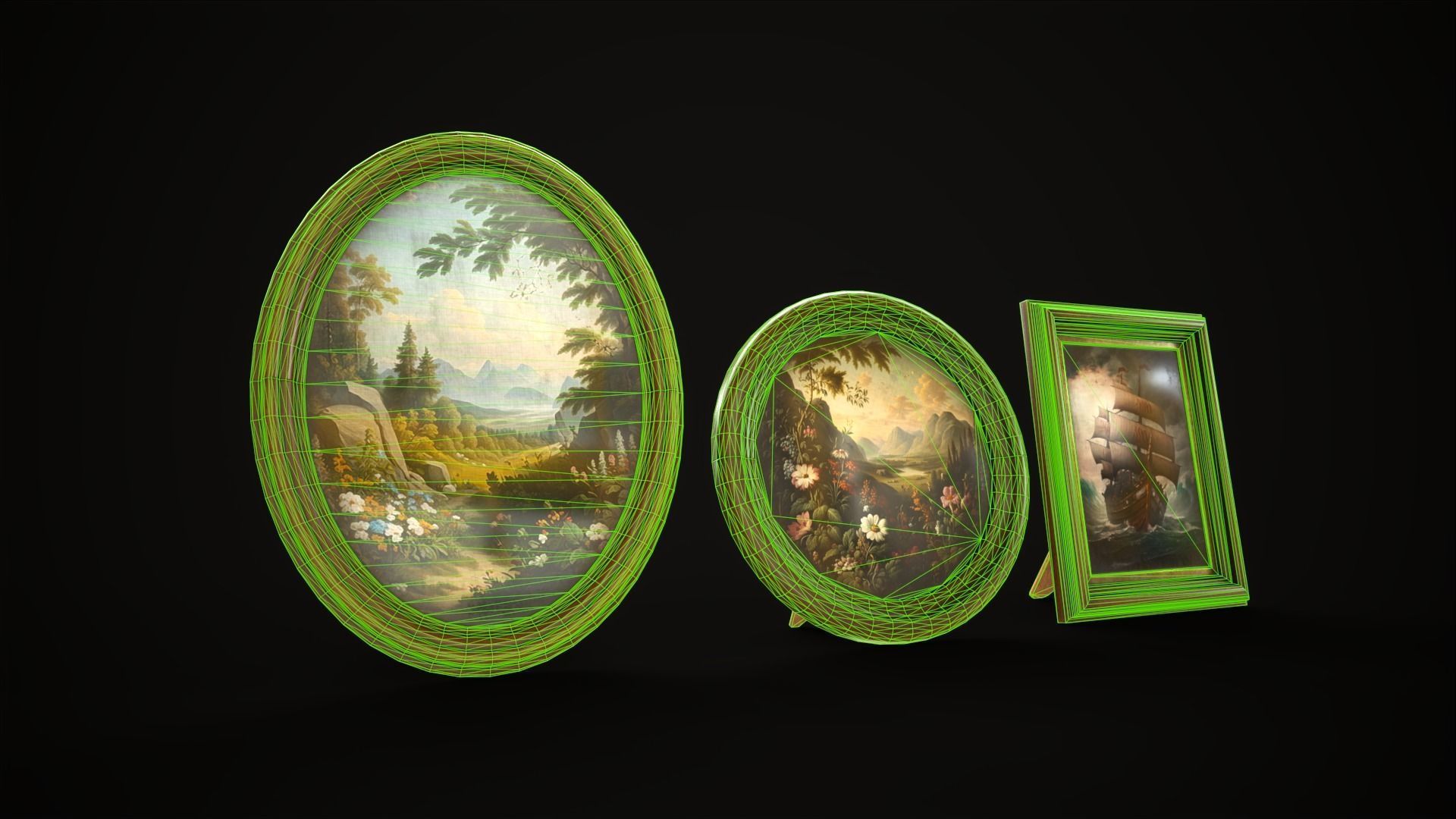 Vintage photo frames and paintings Low-poly 3D model_7