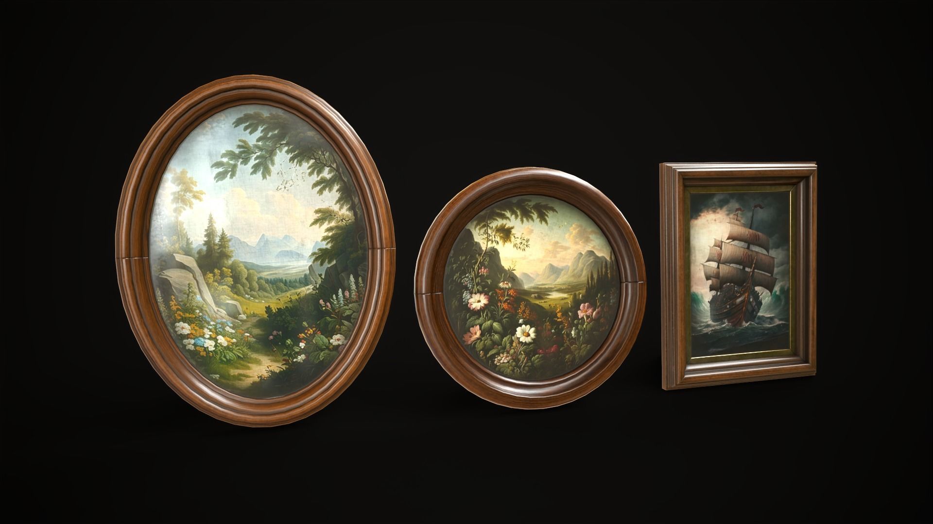 Vintage photo frames and paintings Low-poly 3D model_3