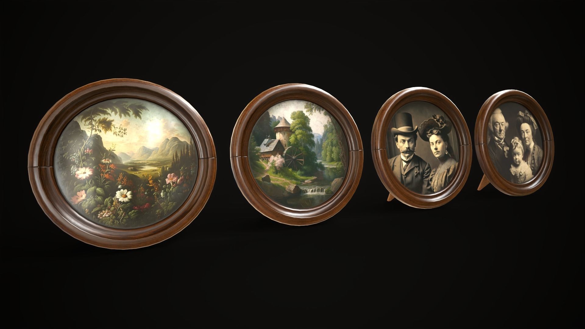 Vintage photo frames and paintings Low-poly 3D model_8