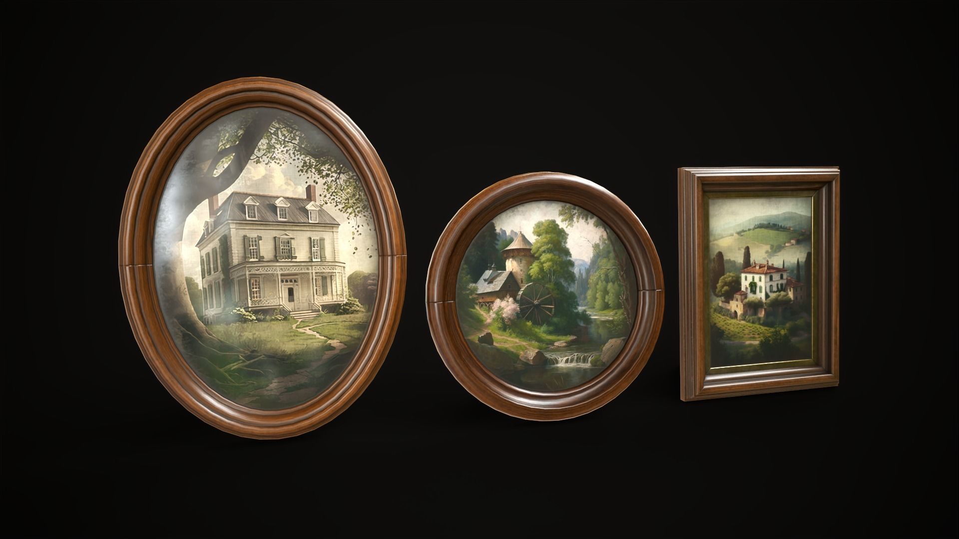 Vintage photo frames and paintings Low-poly 3D model_4