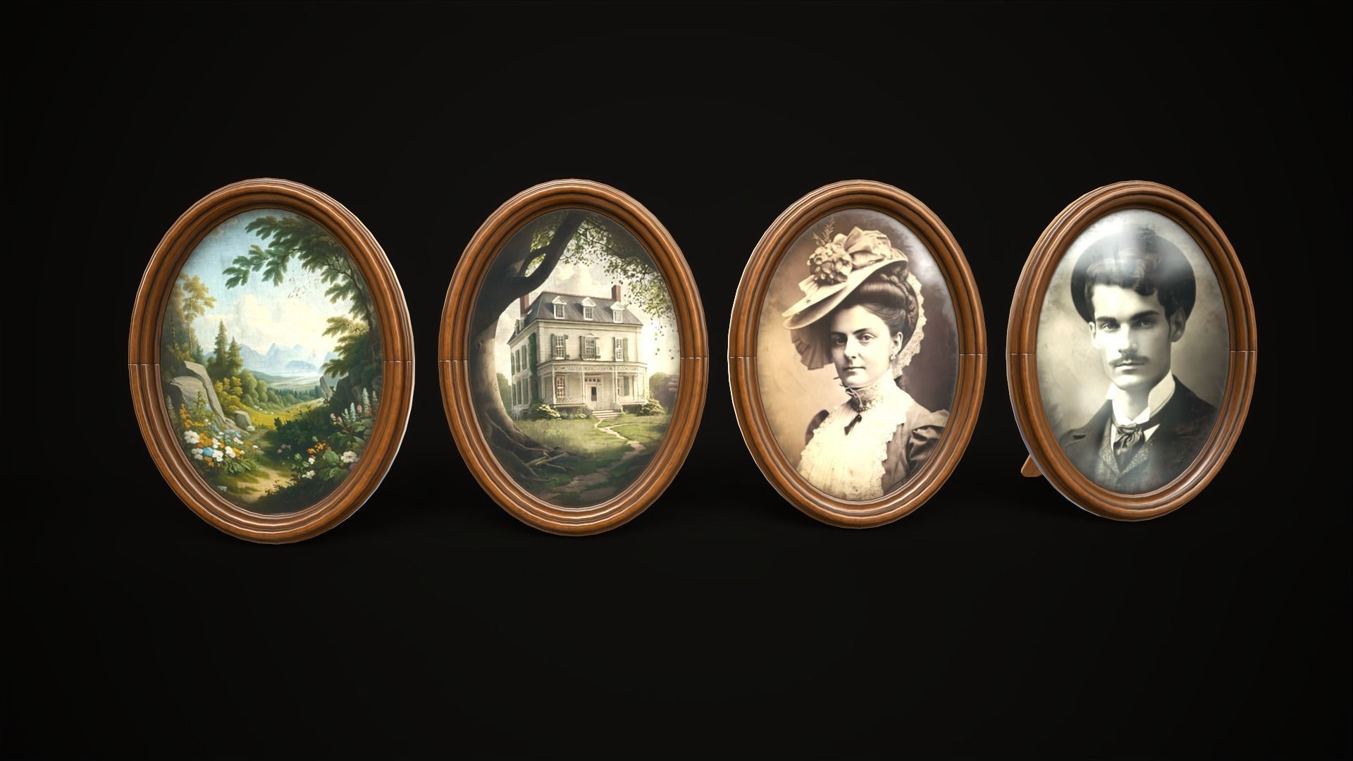Vintage photo frames and paintings Low-poly 3D model_13