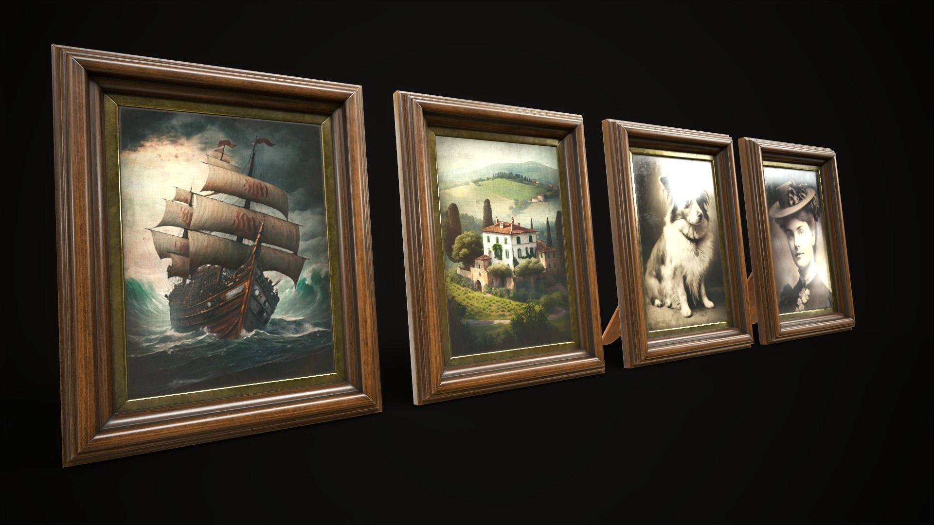 Vintage photo frames and paintings Low-poly 3D model_15