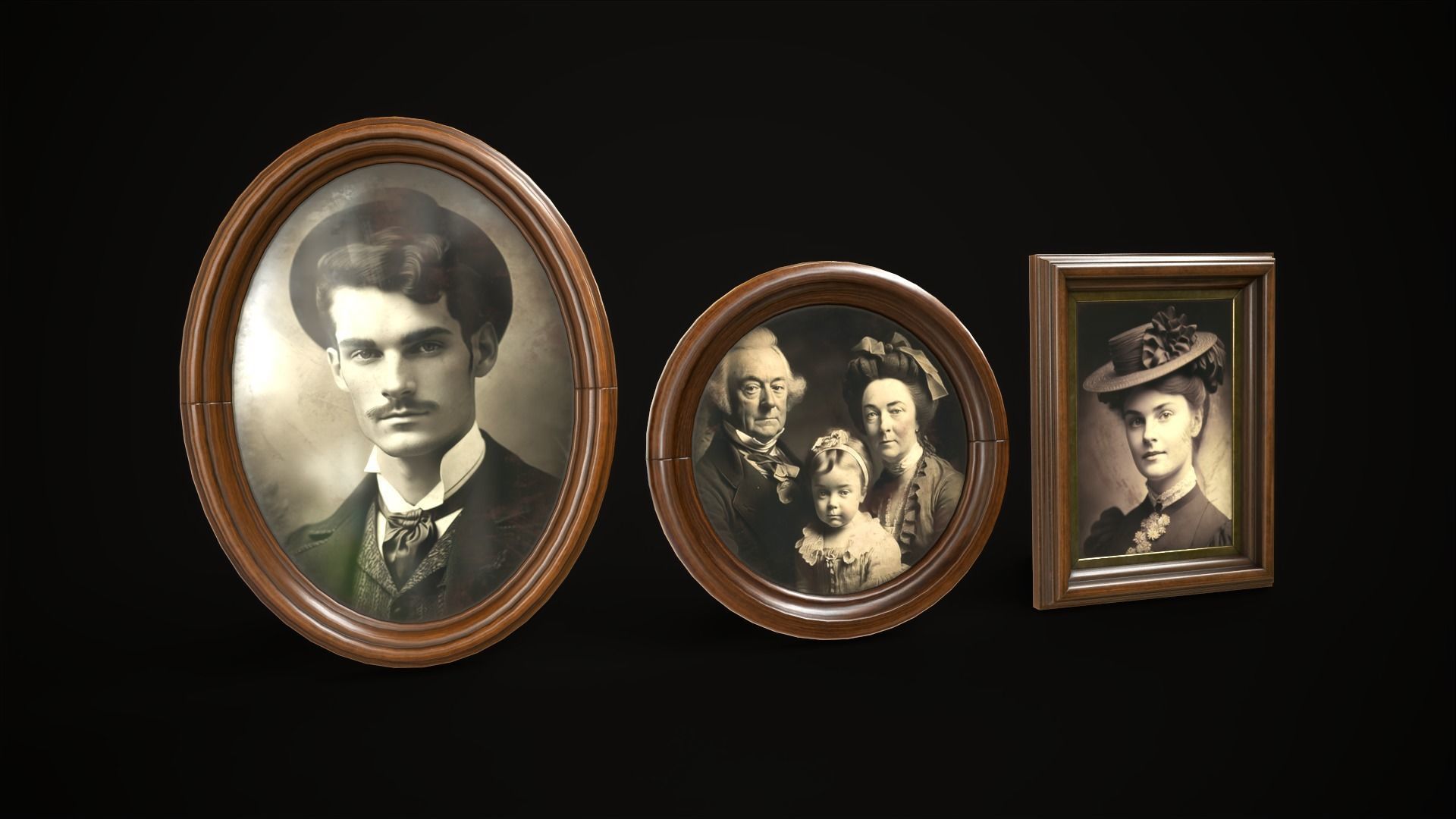 Vintage photo frames and paintings Low-poly 3D model_12