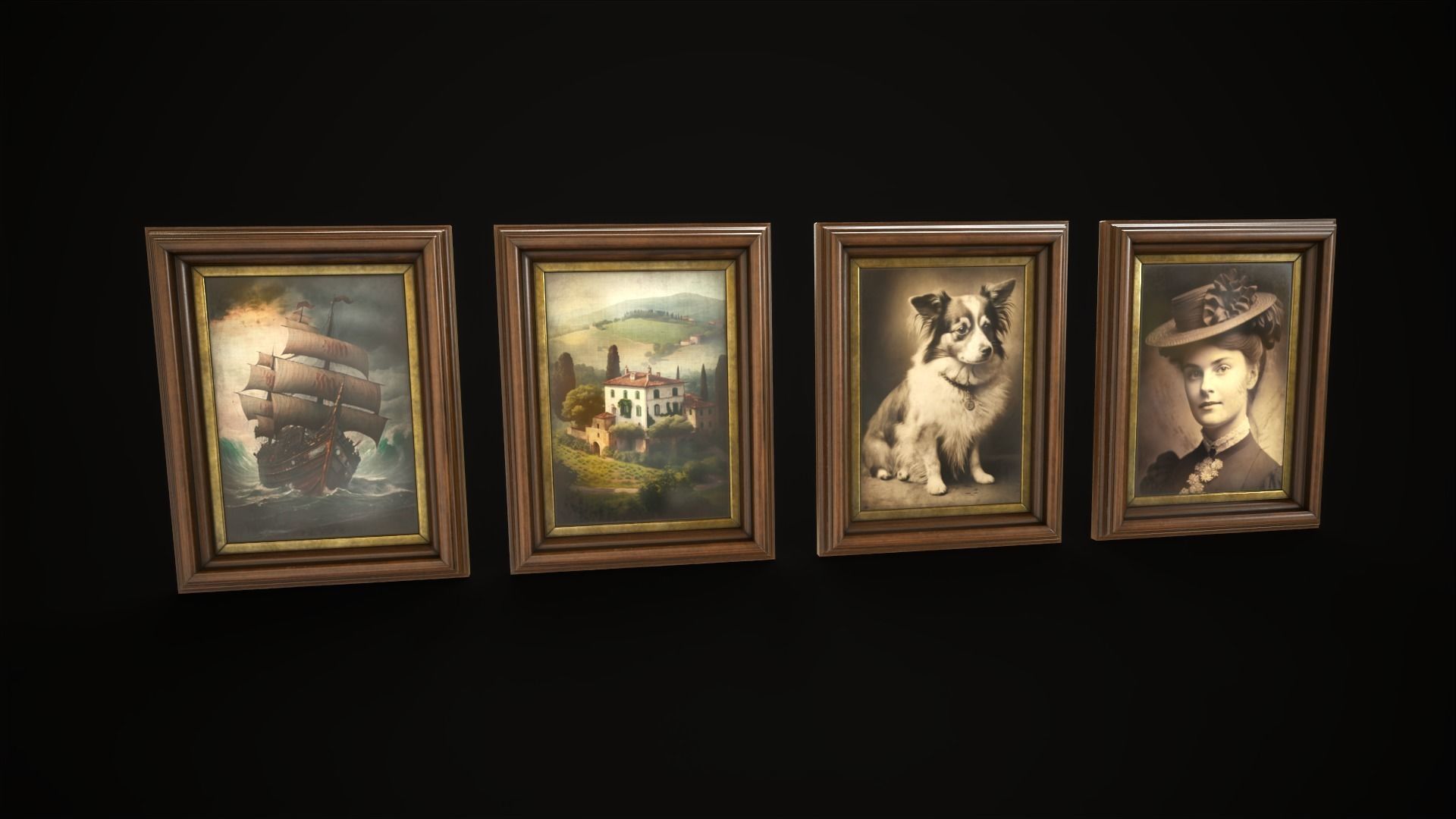 Vintage photo frames and paintings Low-poly 3D model_14