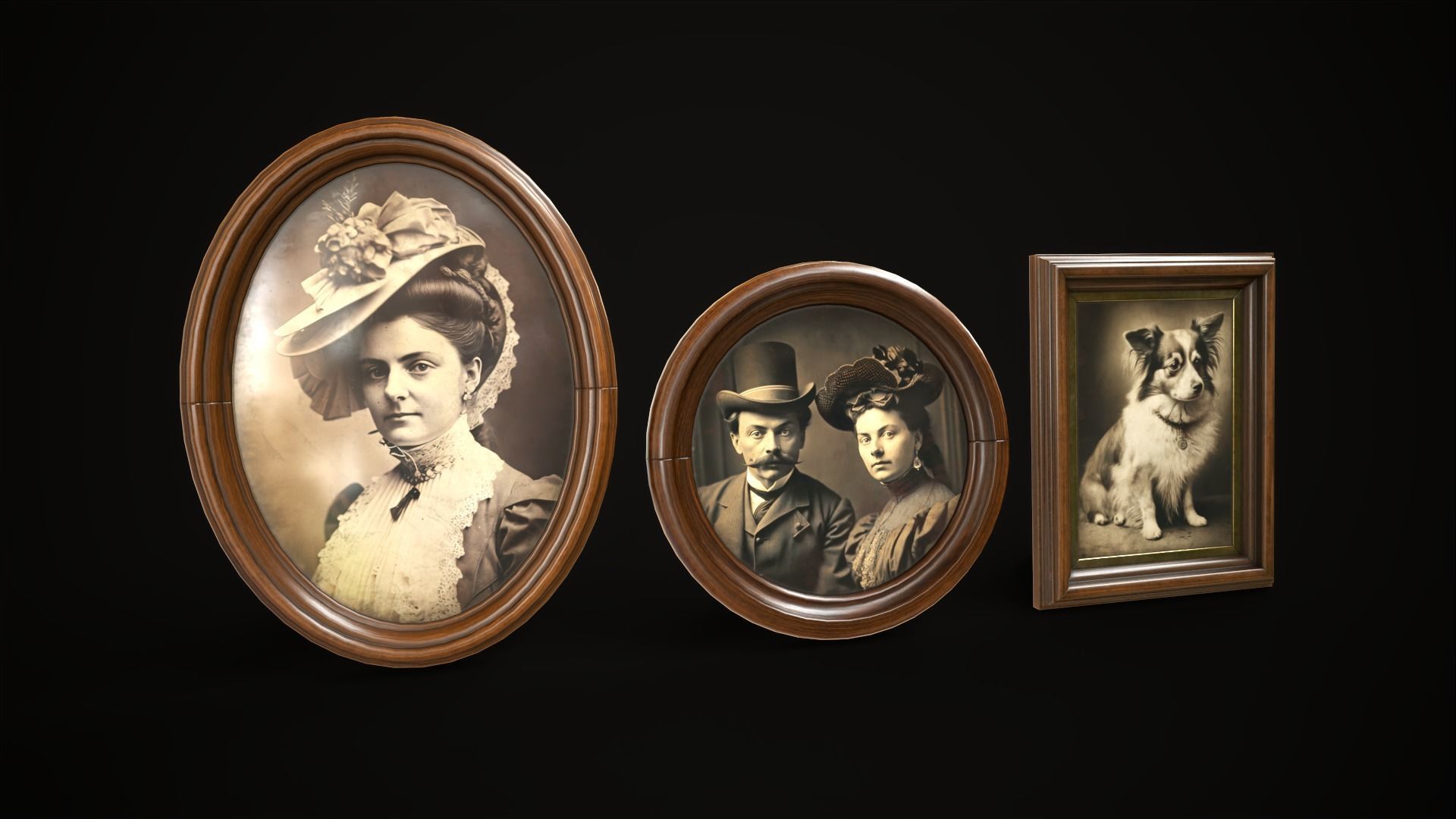 Vintage photo frames and paintings Low-poly 3D model_11