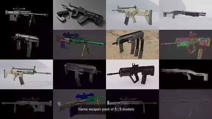 Pack of 5 rifles 3D Model Collection