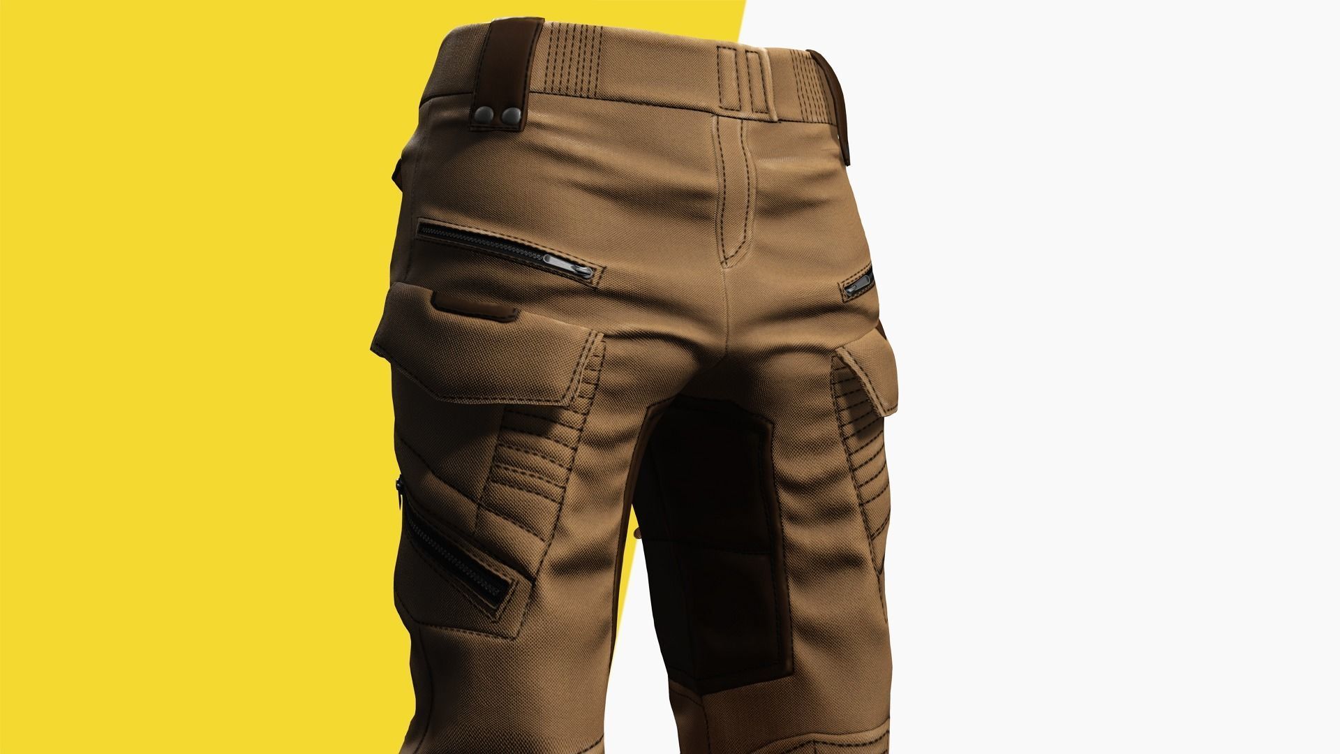 Realistic Pants 1 for Men Rigged Low-poly 3D model_11