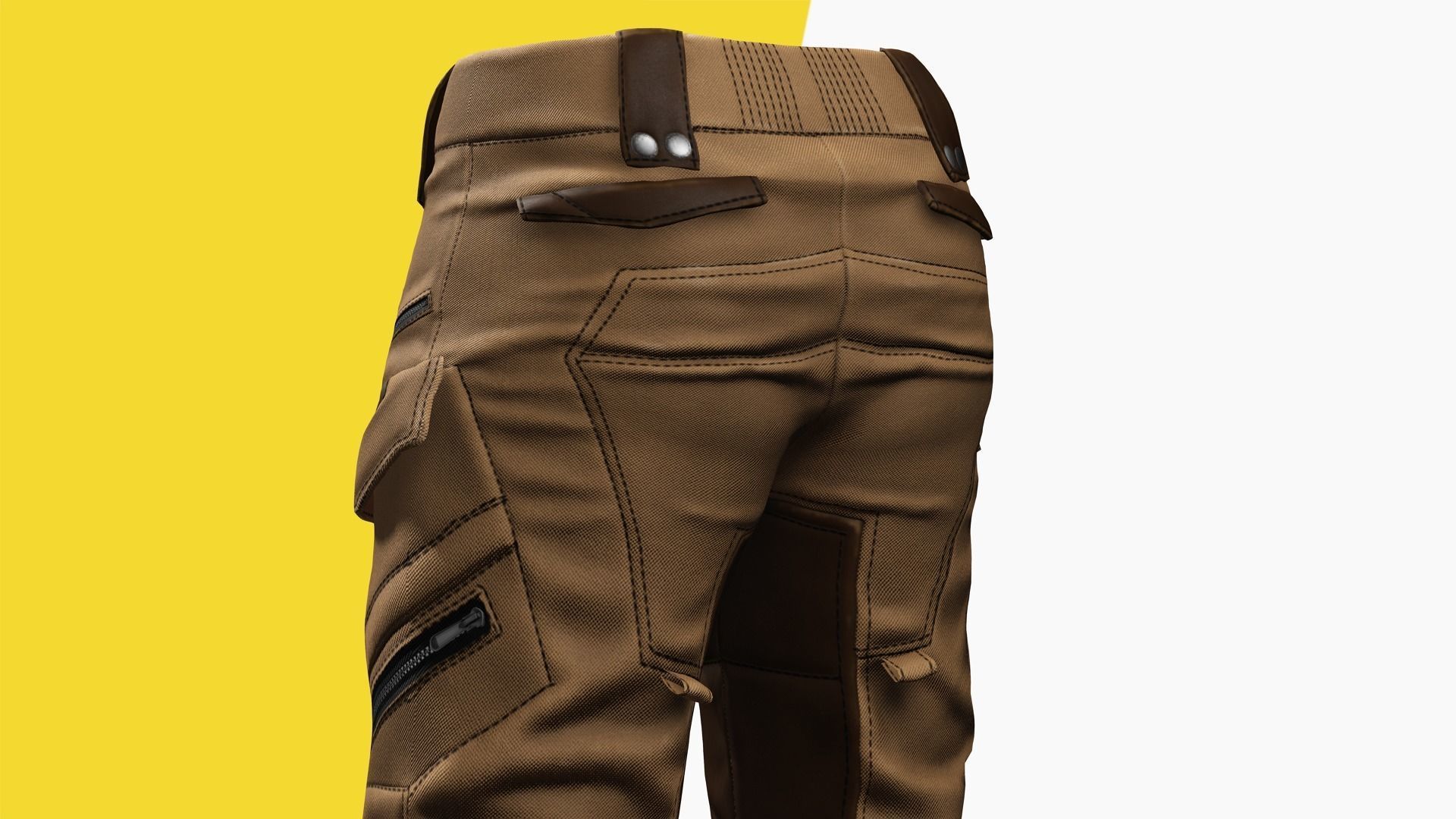 Realistic Pants 1 for Men Rigged Low-poly 3D model_13