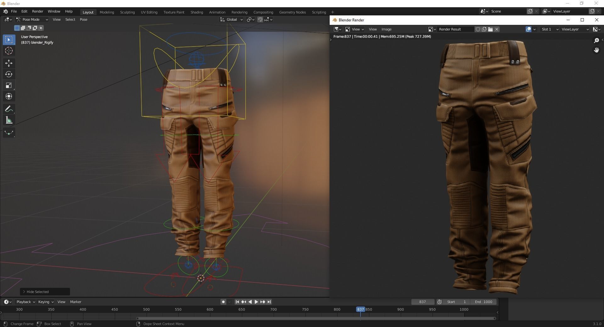 Realistic Pants 1 for Men Rigged Low-poly 3D model_25
