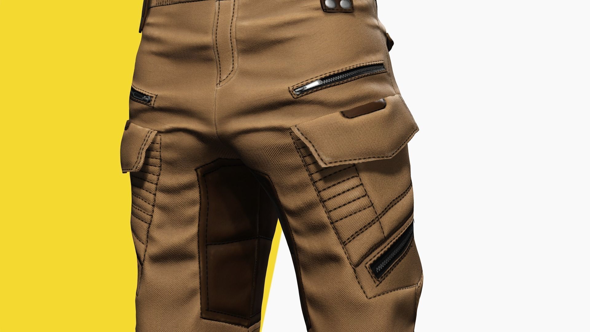 Realistic Pants 1 for Men Rigged Low-poly 3D model_5