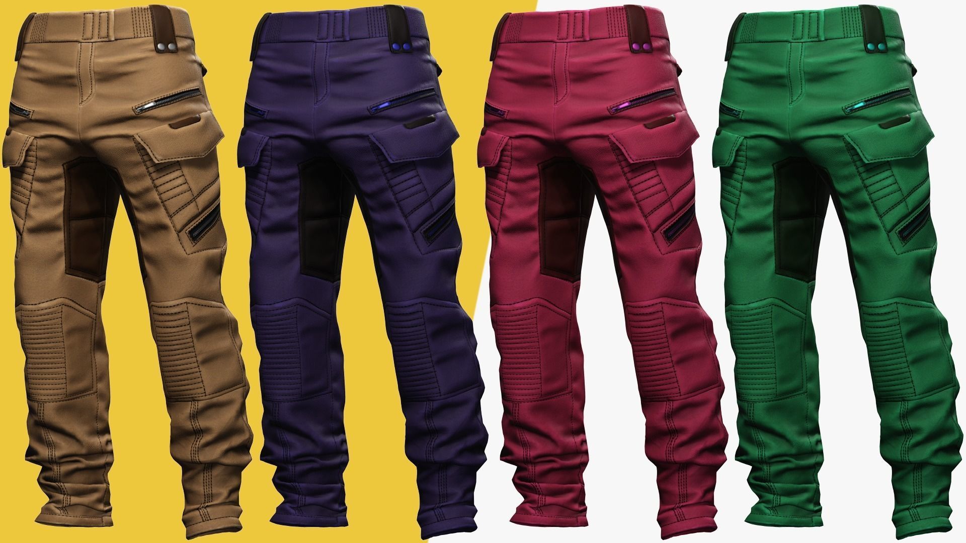 Realistic Pants 1 for Men Rigged Low-poly 3D model_2