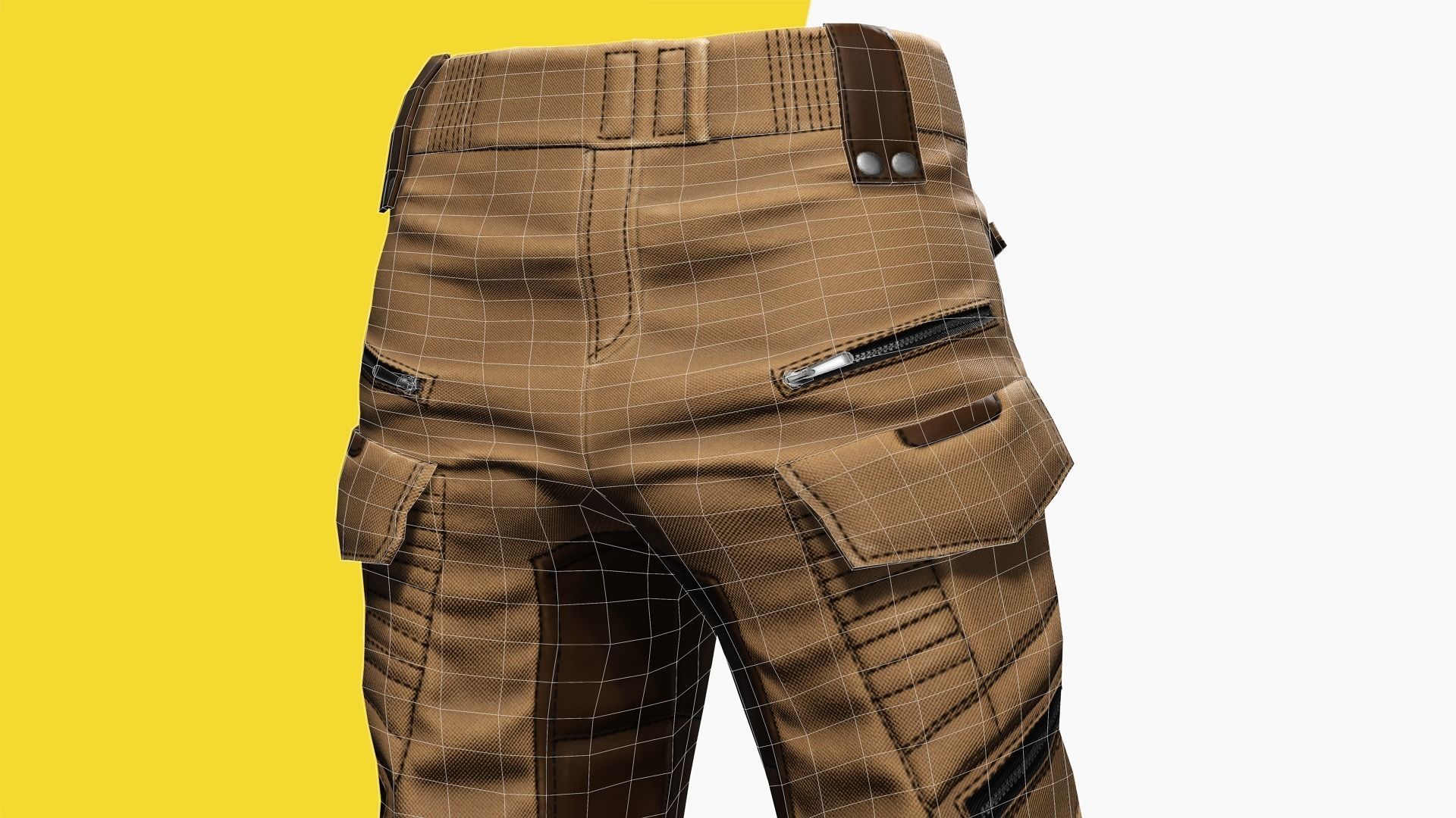 Realistic Pants 1 for Men Rigged Low-poly 3D model_6