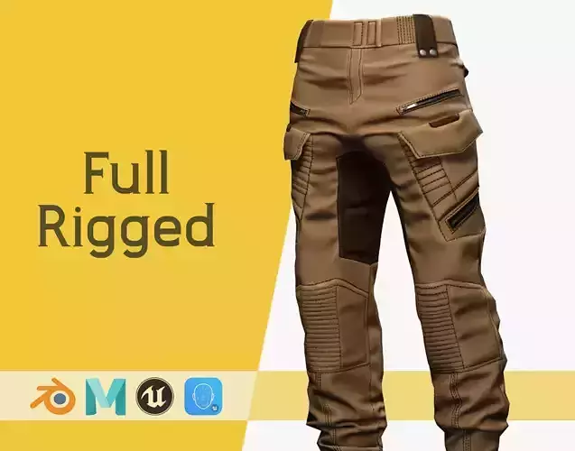 Realistic Pants 1 for Men Rigged Low-poly 3D model