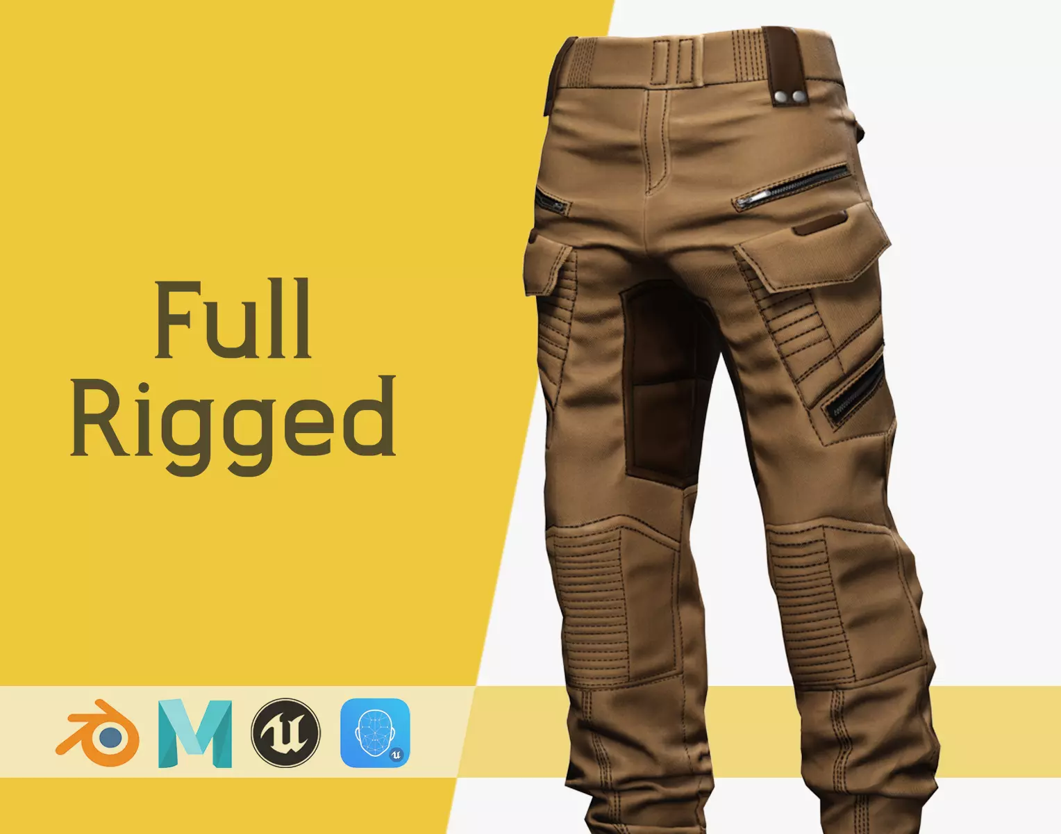 Realistic Pants 1 for Men Rigged Low-poly 3D model_0