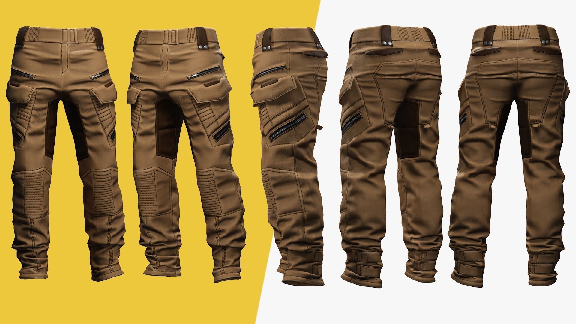 Realistic Pants 1 for Men Rigged Low-poly 3D model_15