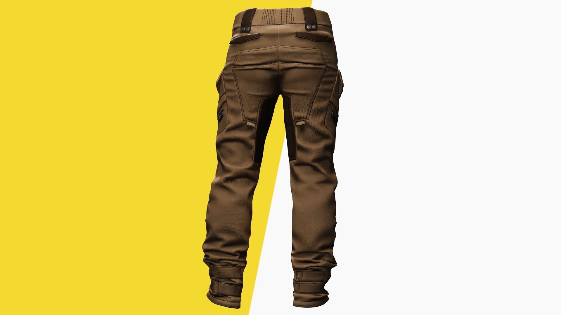 Realistic Pants 1 for Men Rigged Low-poly 3D model_9