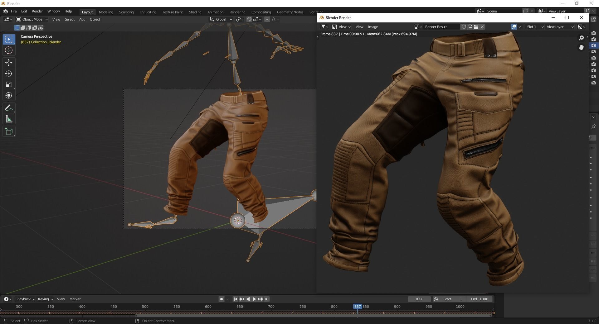 Realistic Pants 1 for Men Rigged Low-poly 3D model_26