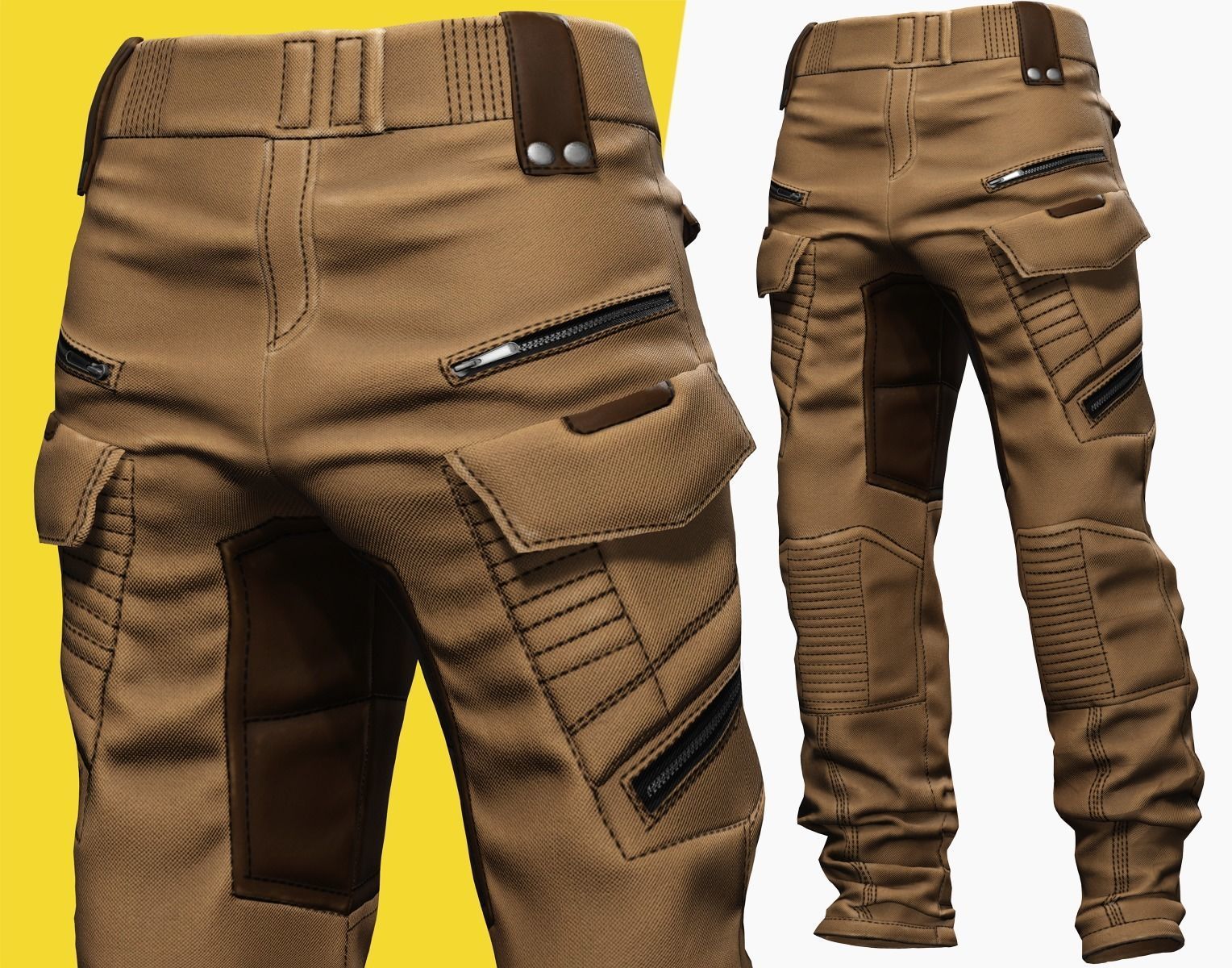 Realistic Pants 1 for Men Rigged Low-poly 3D model_1