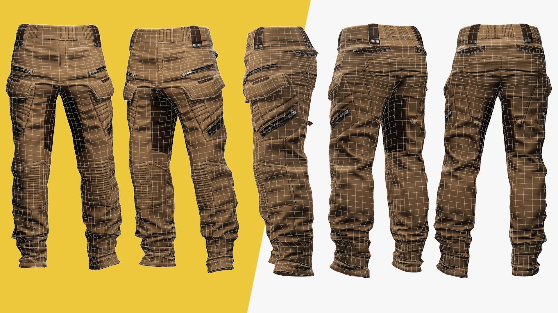 Realistic Pants 1 for Men Rigged Low-poly 3D model_16