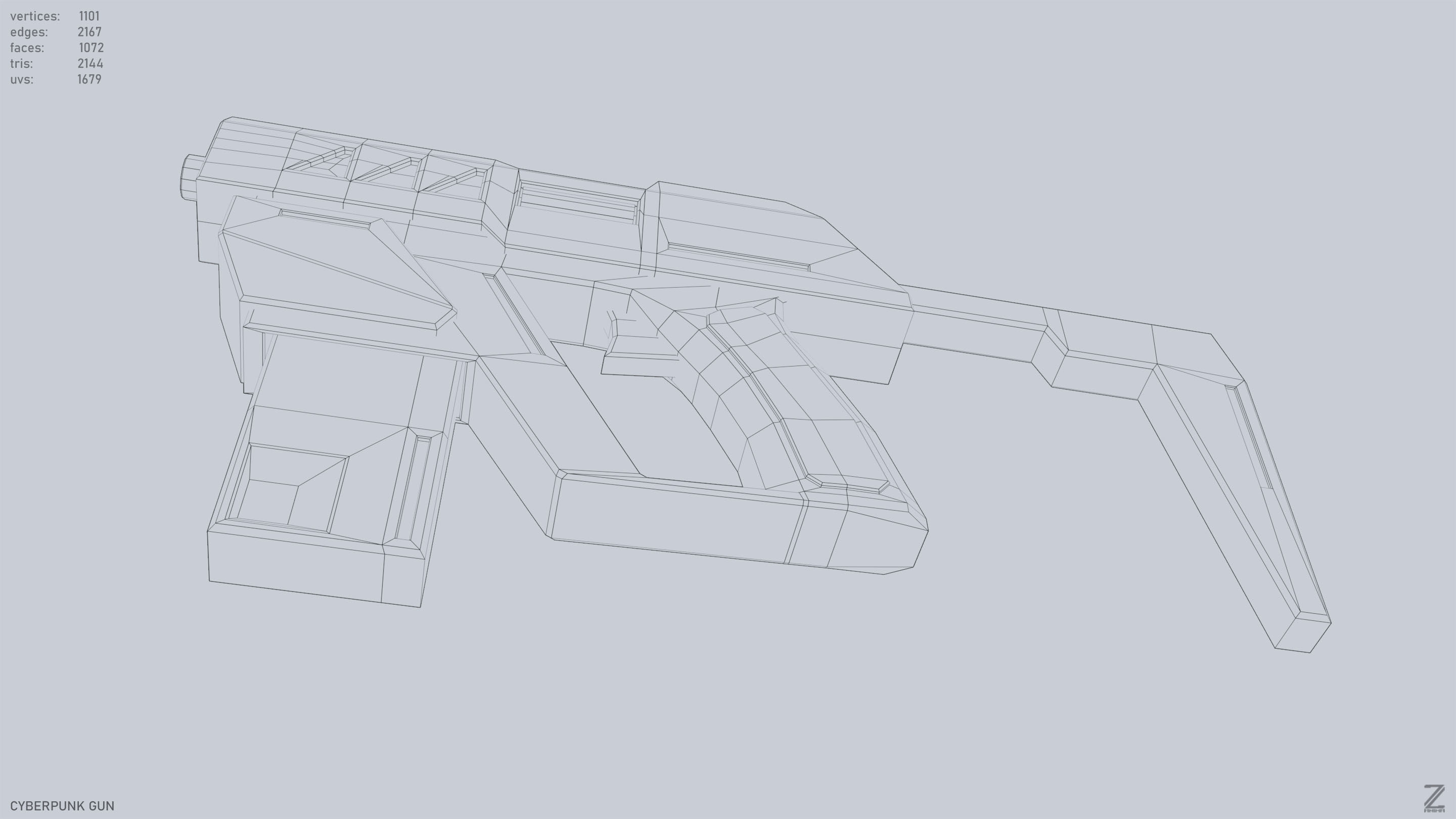 Cyberpunk gun Low-poly 3D model_12